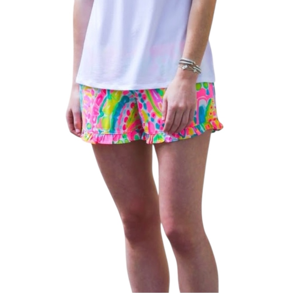 Lilly Pulitzer Kya Ruffle Pull-On Shorts Size Small Come Out of Your Shell Print